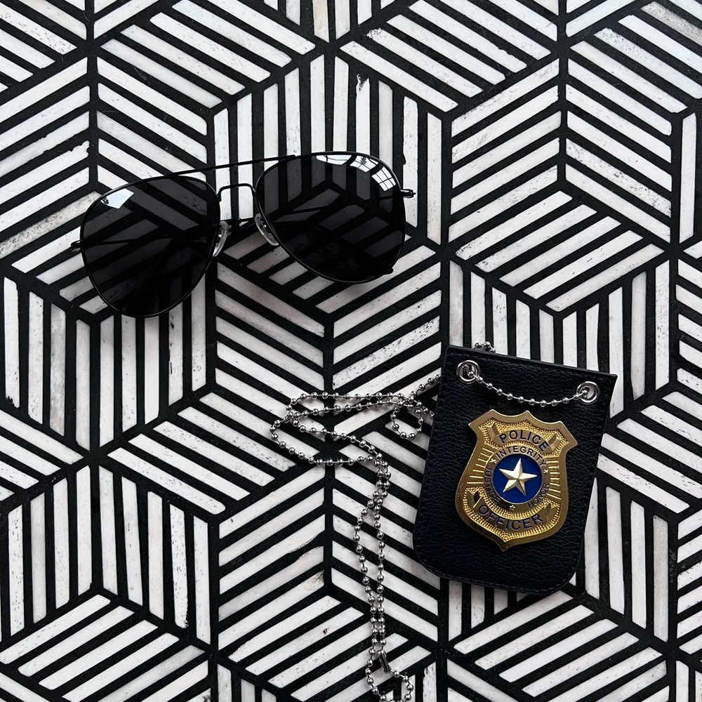 Black Aviator Sunglasses and Police Badge for Cop/ Detective Costume